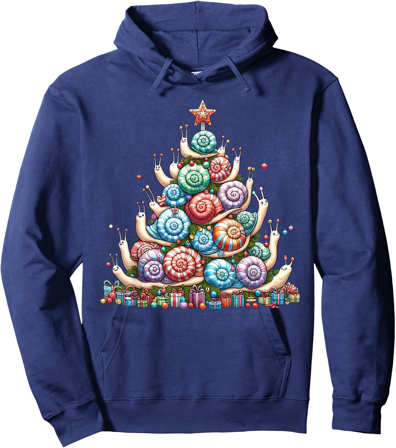 Cute Snail Christmas Tree Kids Funny Hoodie - Hoodie | Navy