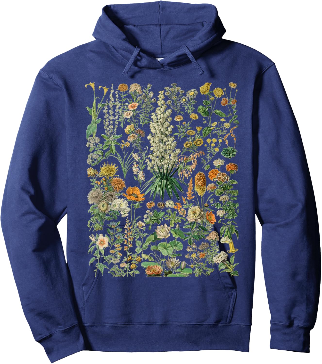 Vintage Inspired Flower Botanical Chart Hoodie - Hoodie | Navy