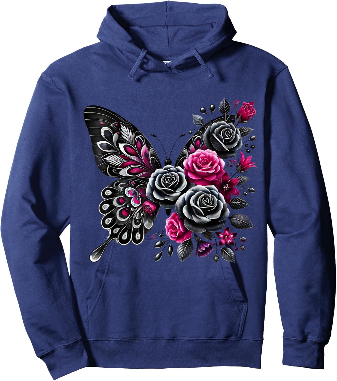 Watercolor Flower Butterfly Hoodie - Hoodie | Navy