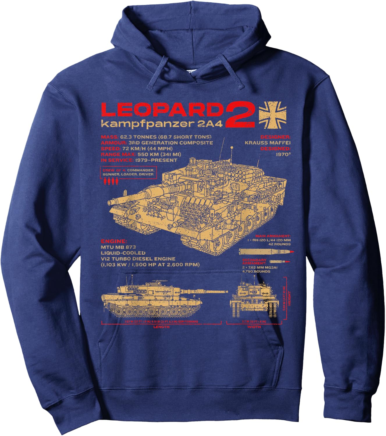 Leopard 2 2A4 Panzer Panzer Fahrzeug Blueprint Hoodie - Hoodie | Navy