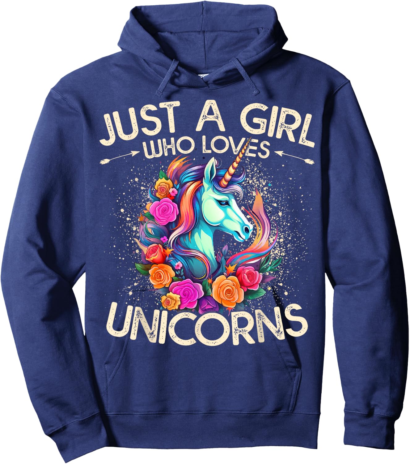 Floral Unicorn Just A Girl Who Loves Unicorns Hoodie - Hoodie | Navy