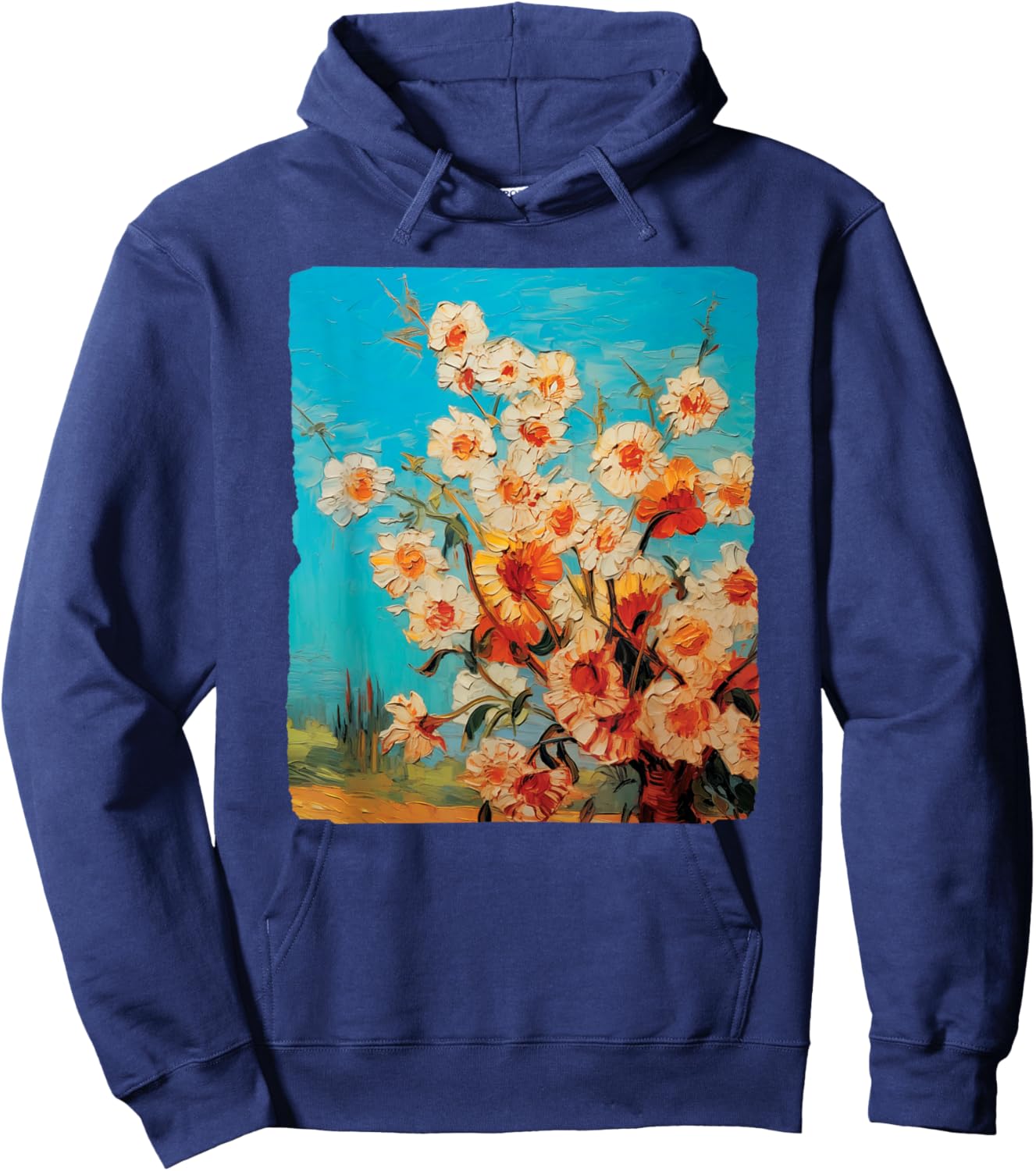 Van Gogh's Artistic Almond Blossom Starry Night Hoodie - Hoodie | Navy