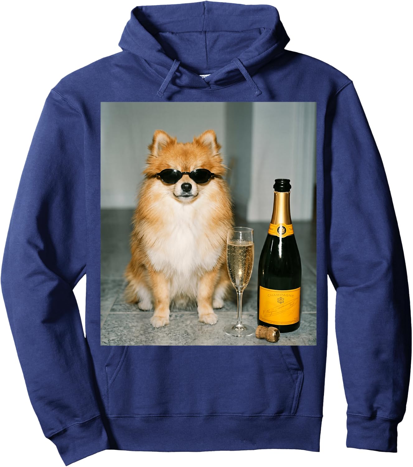 Funny Pomeranian Drinking Champagne Meme Hoodie - Hoodie | Navy