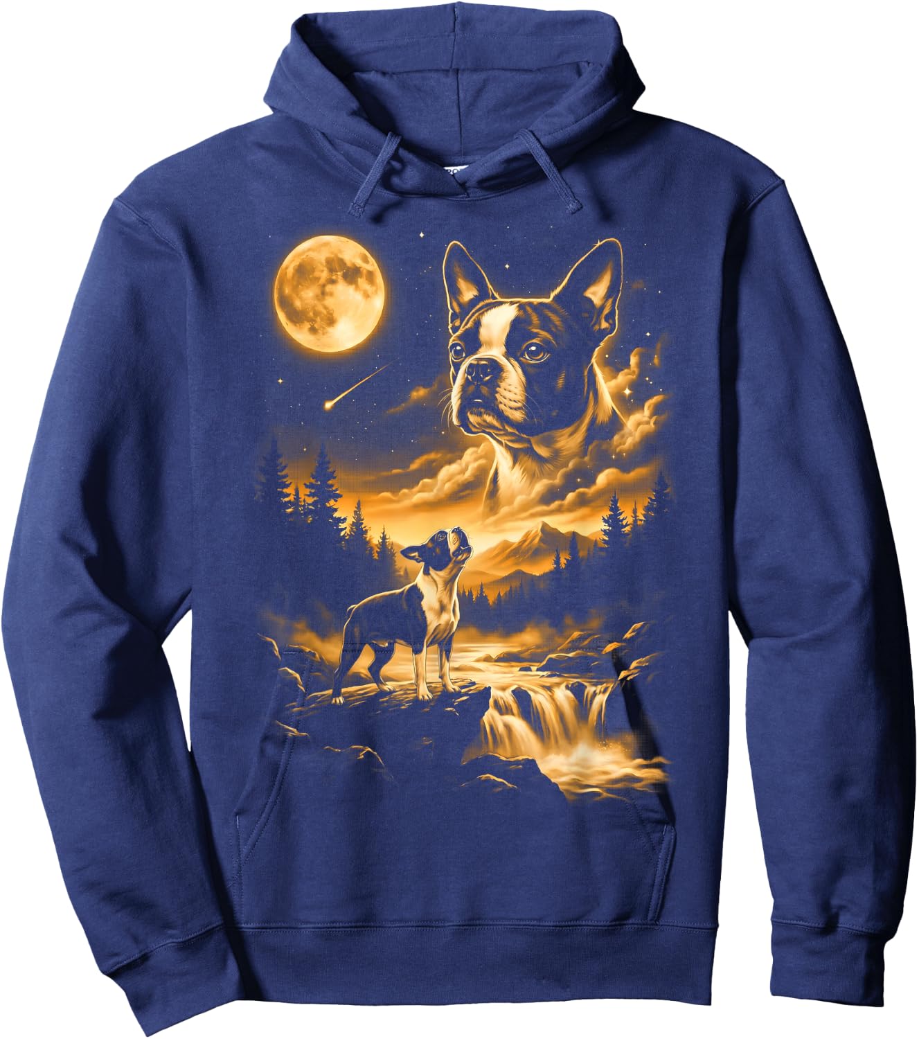 Boston Terrier Howling to The Moon Hoodie - Hoodie | Navy