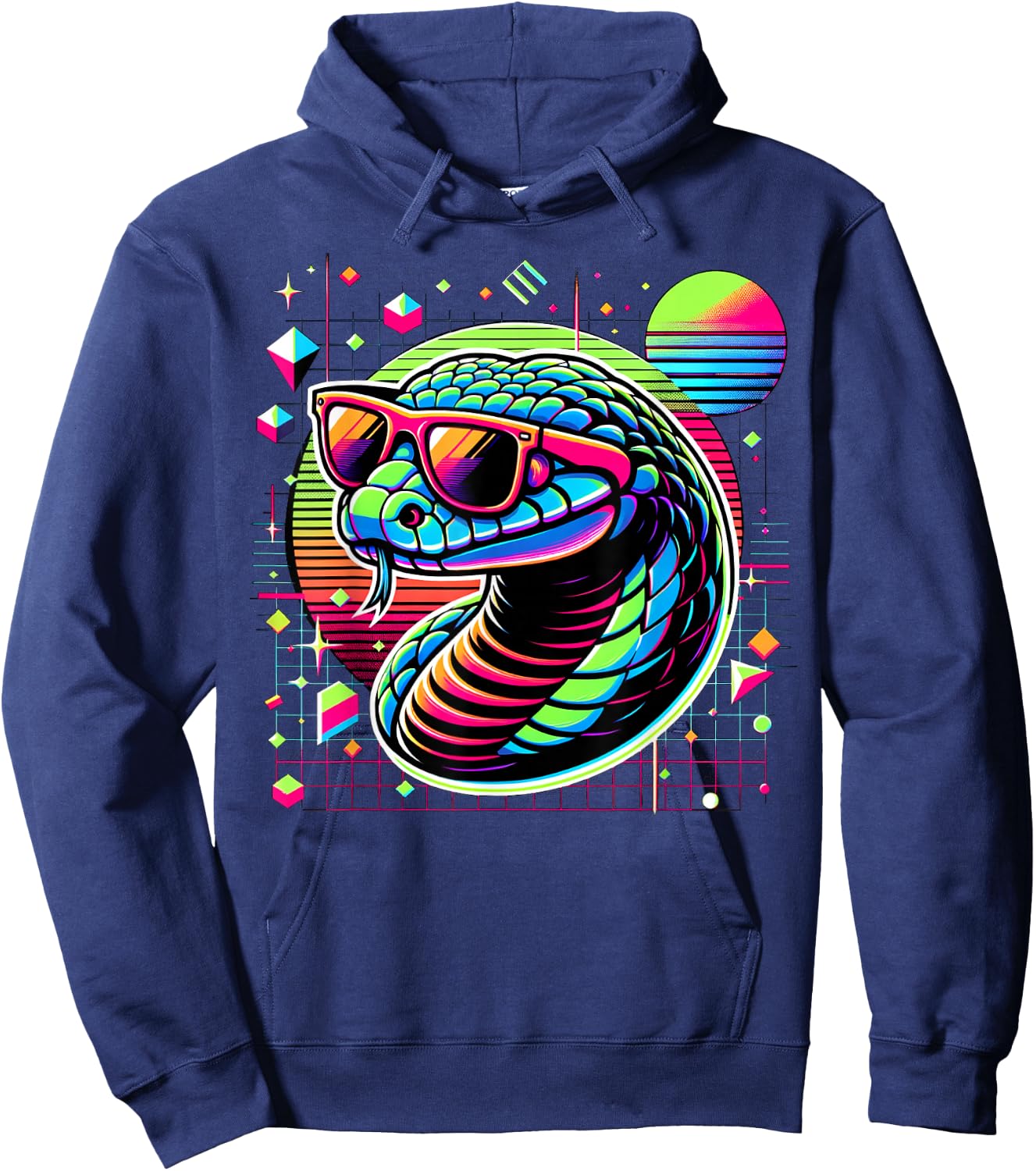 Cool Snake 80s Retrowave 90s Vaporwave Snake Hoodie - Hoodie | Navy