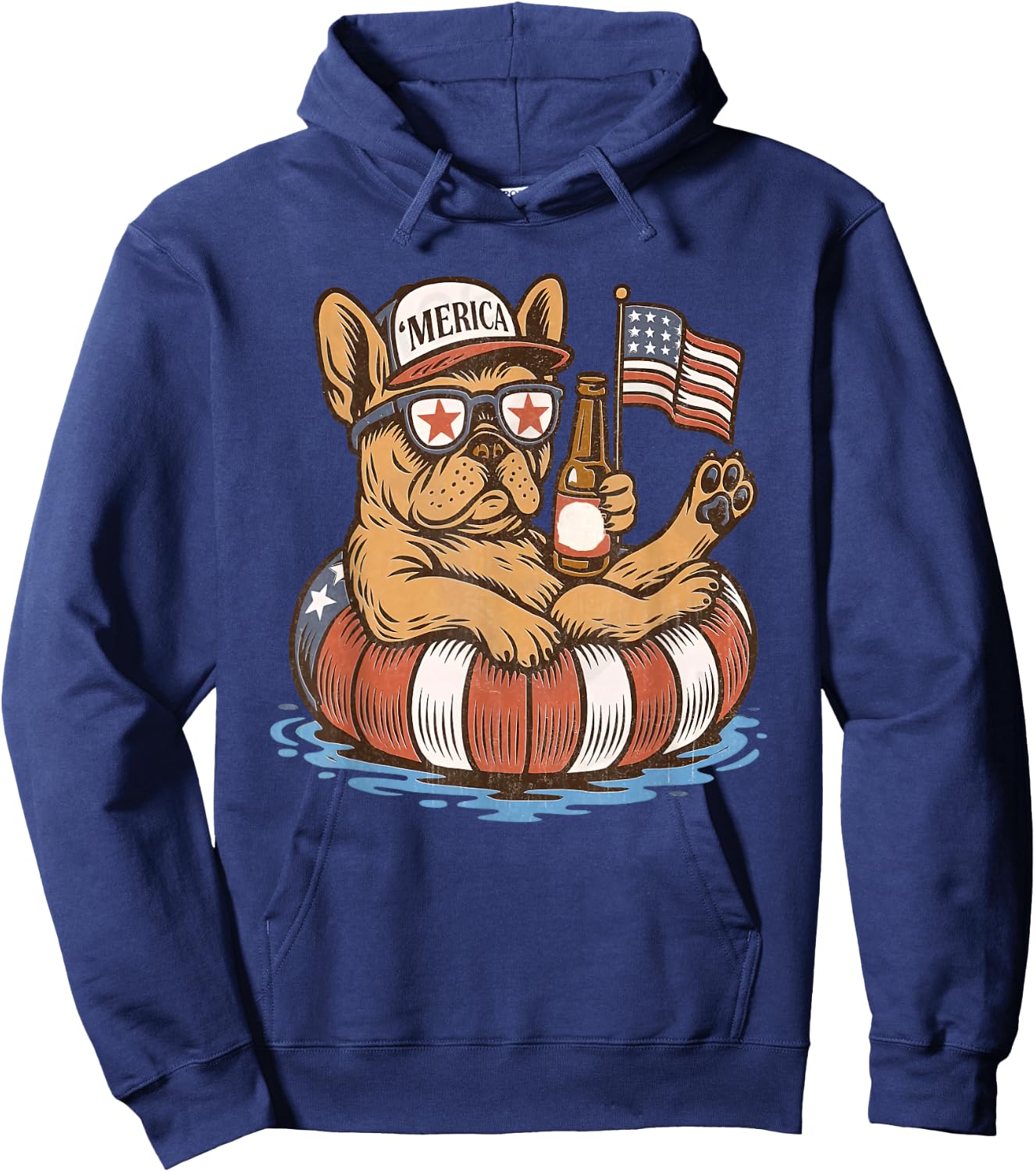 Merica Patriotic Frenchie 4th of July Hoodie - Hoodie | Navy