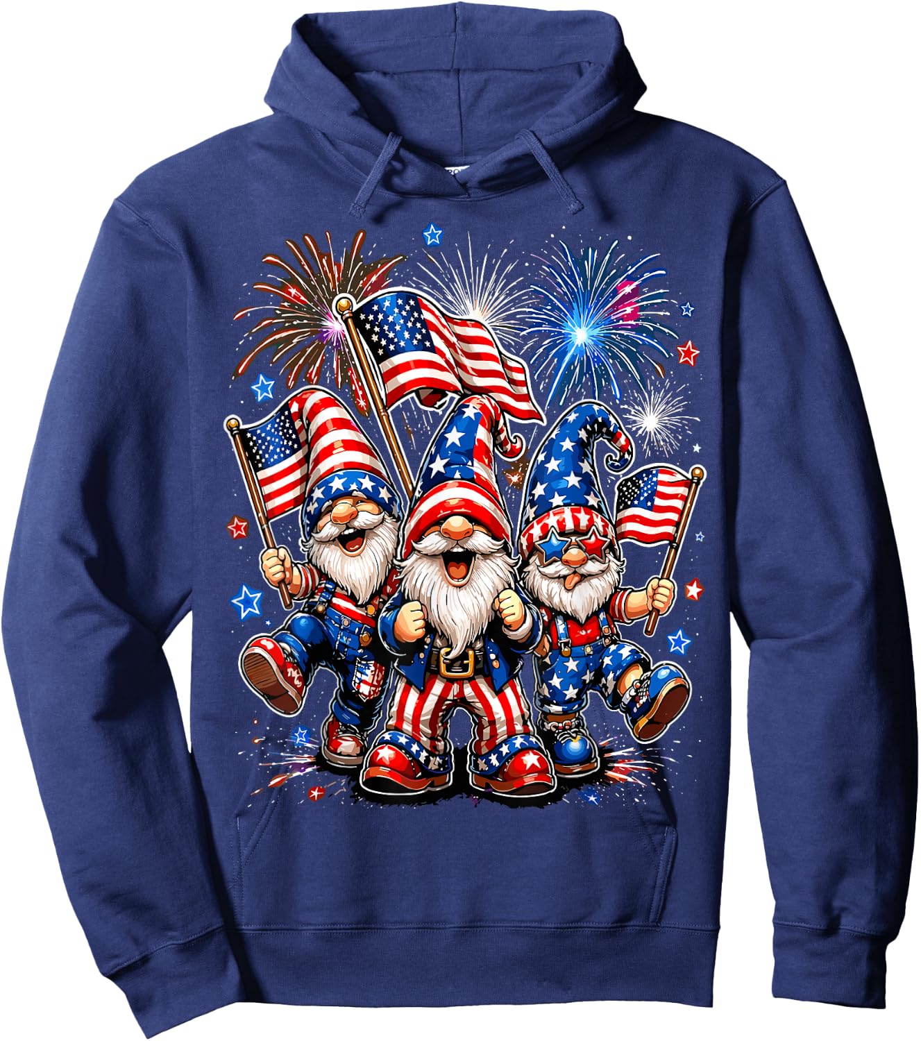 4th of July Gnomes American Flag Hoodie - Hoodie | Navy