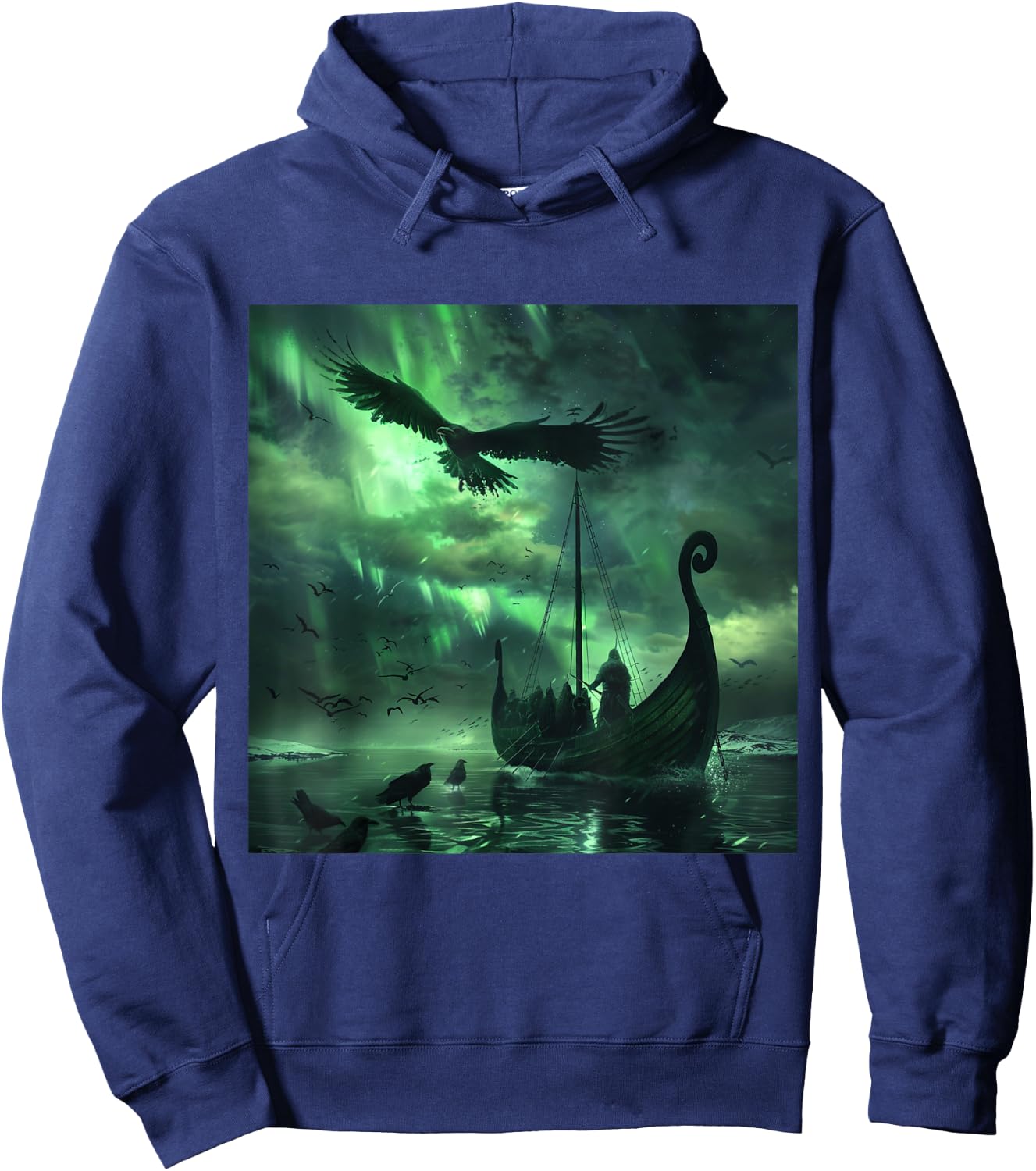 Viking Hugin & Munin Floki Valhalla Viking Ship Hoodie - Hoodie | Navy