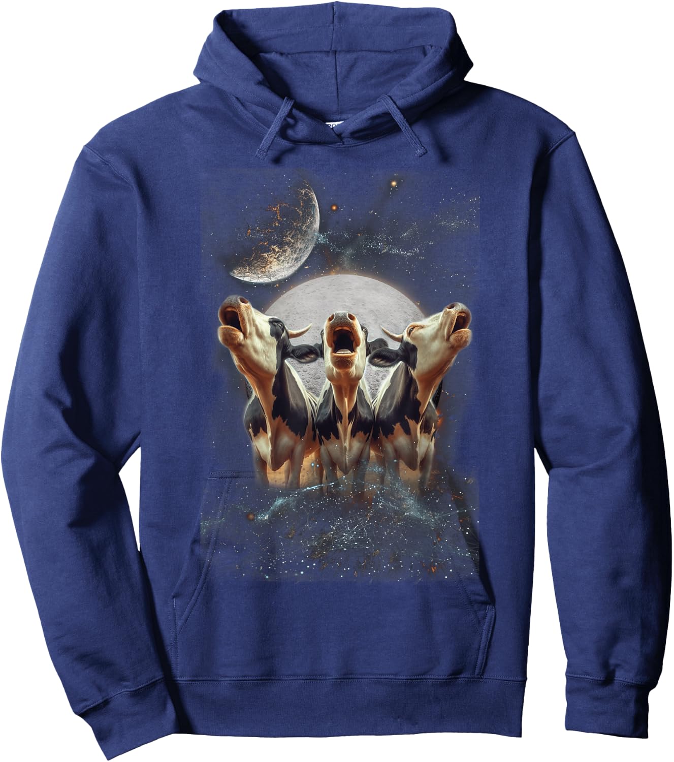Three Cows Howling At The Moon Funny Parody Cow Hoodie - Hoodie | Navy