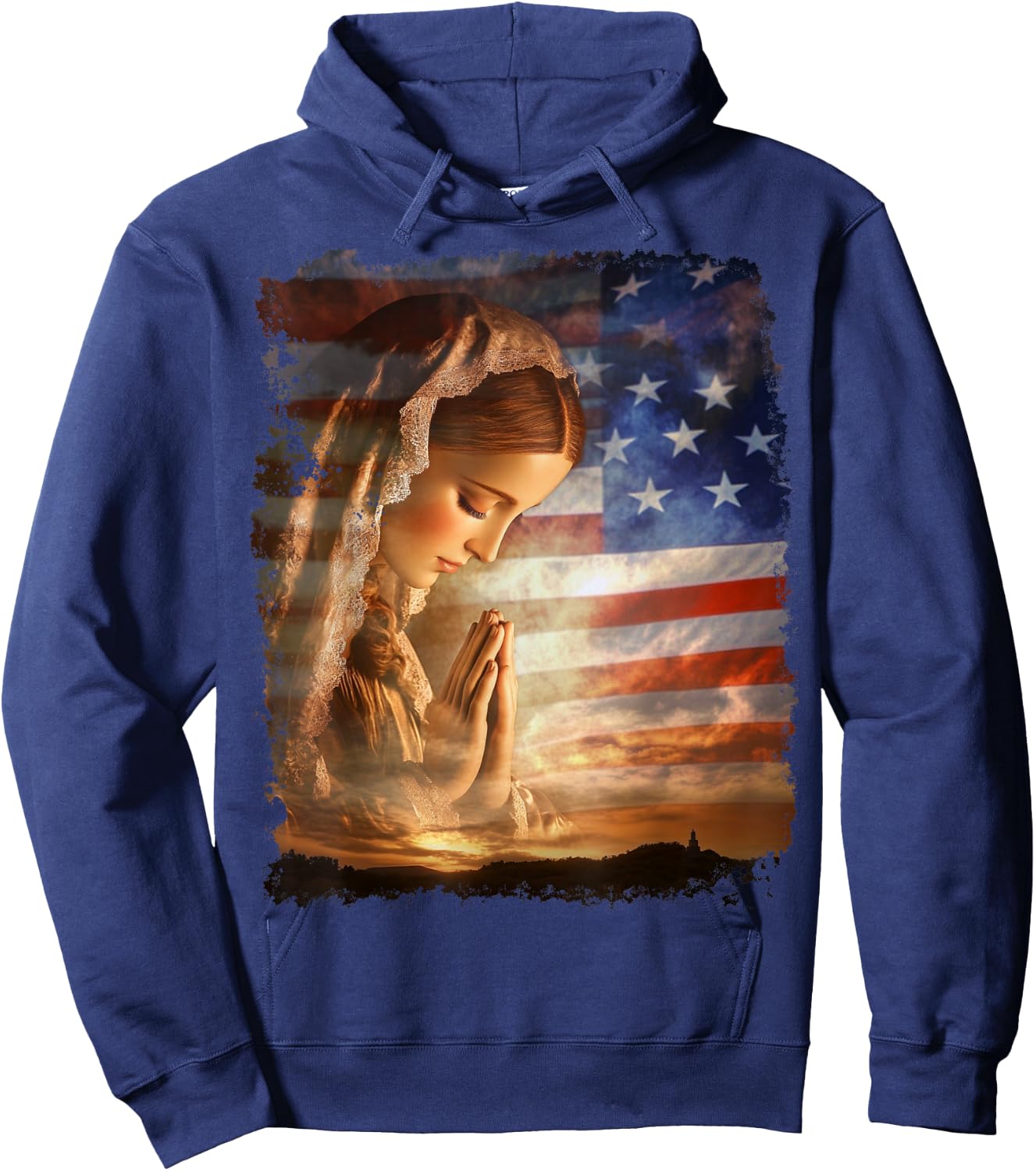 USA American US Flag The Virgin Mary Hoodie - Hoodie | Navy
