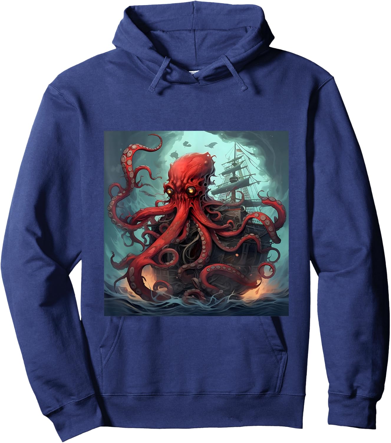 Kraken Pirate Ship Giant Octopus Ocean T Shirt Hoodie - Hoodie | Navy