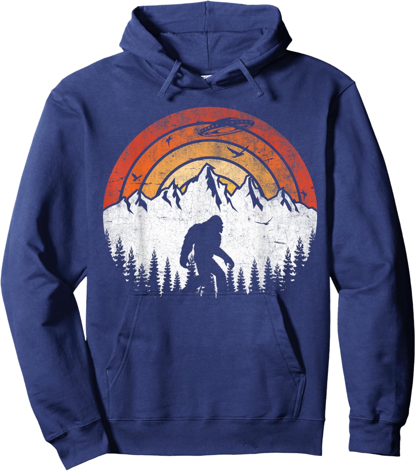 Retro Bigfoot Believer Hiking Lover Sasquatch Hoodie - Hoodie | Navy