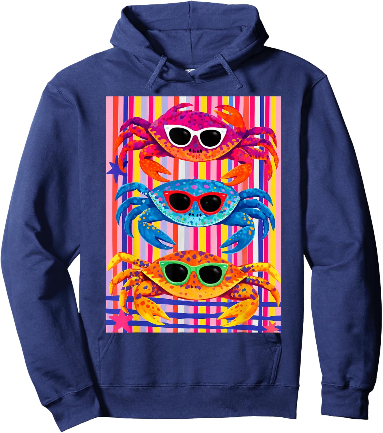 Colorful Crab Sunglasses Beach Vibes Hoodie - Hoodie | Navy