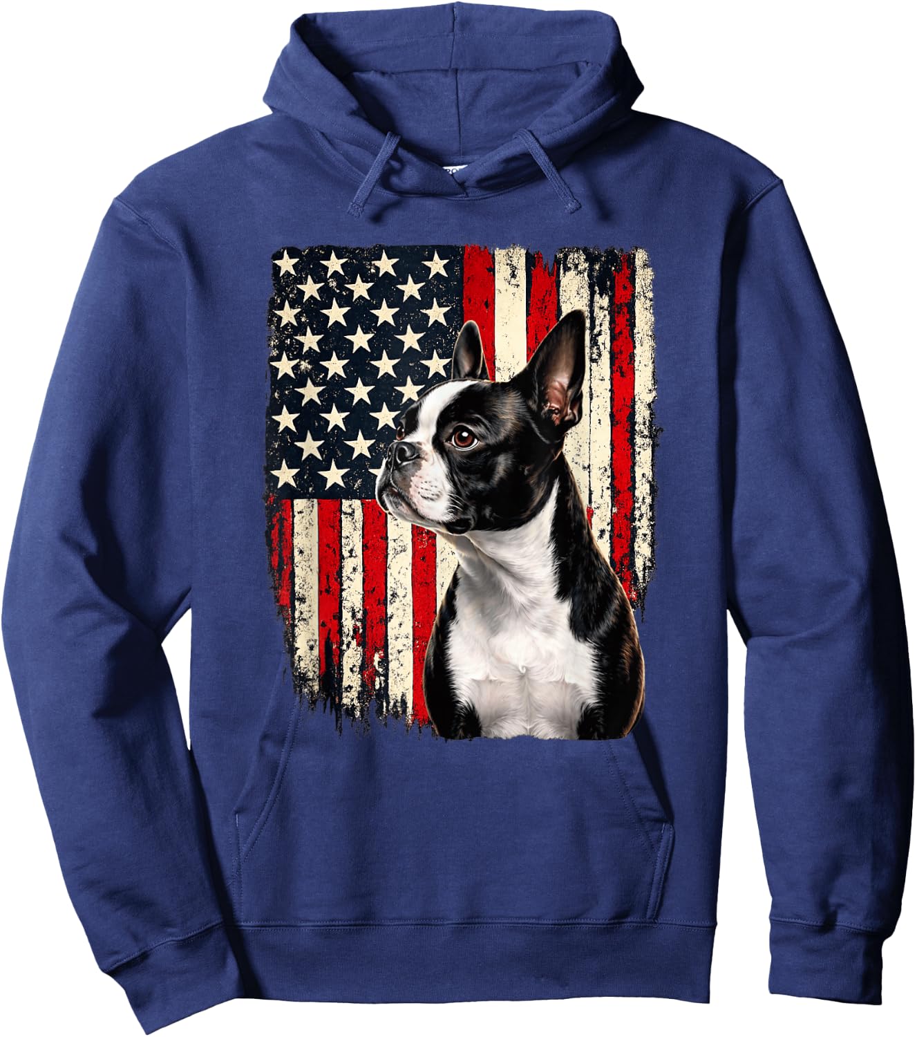USA 4th July American Flag Boston Terrier Lover Hoodie - Hoodie | Navy