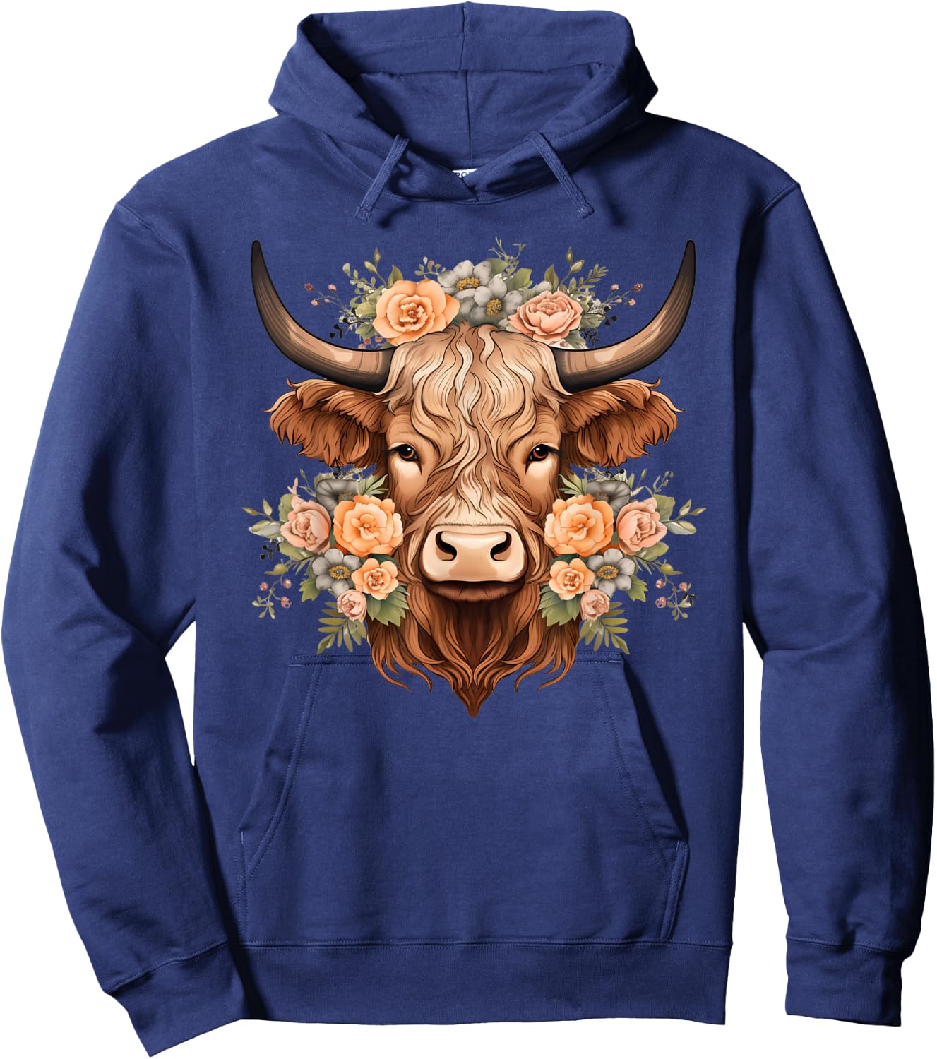 Flowers Highlander Boho Cow Hoodie - Hoodie | Navy
