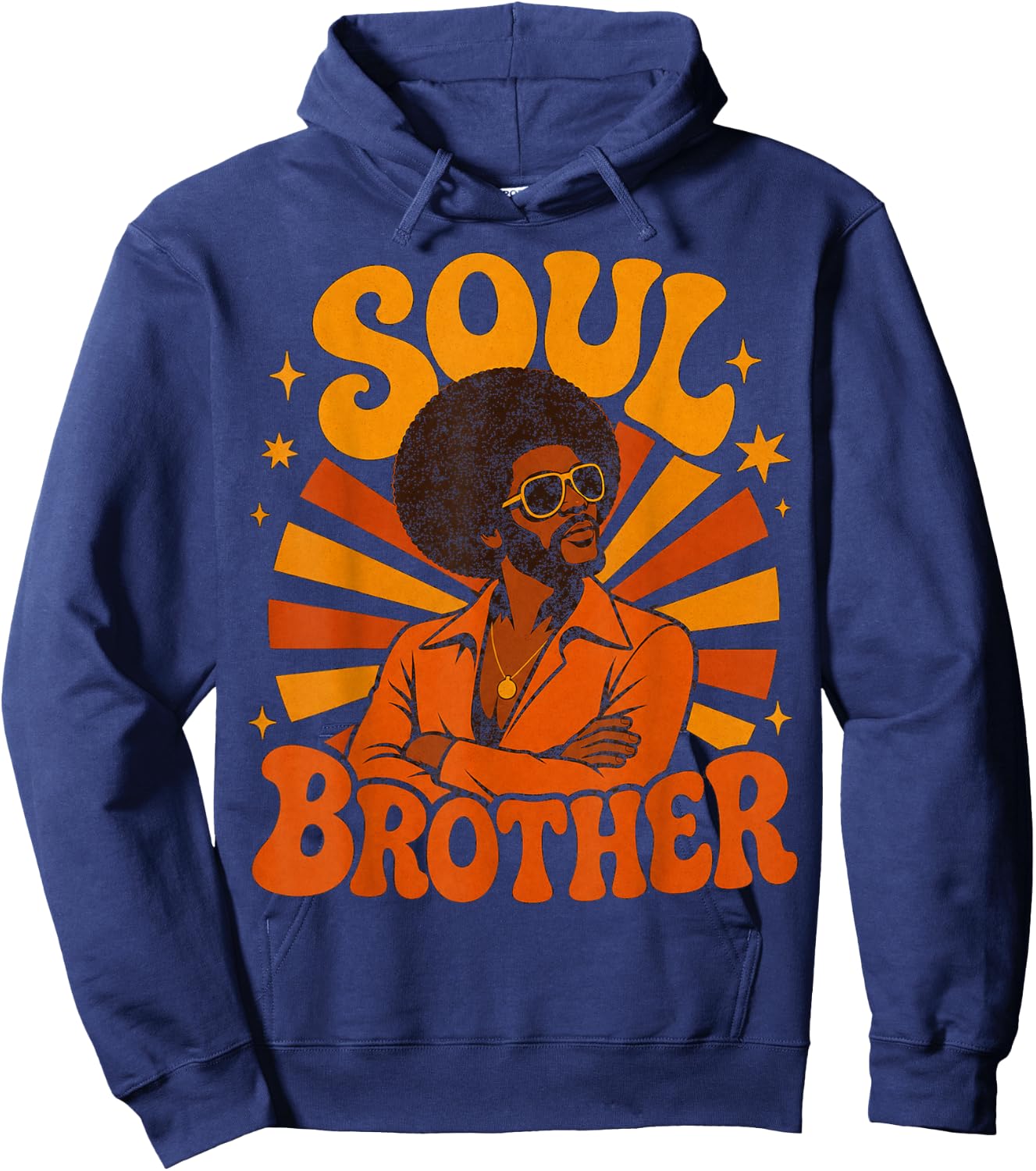 Retro 70s Soul Brother Afro Design Hoodie - Hoodie | Navy