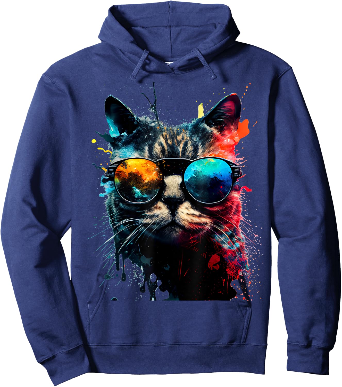 Cool Cat with Sunglasses , black Hoodie - Hoodie | Navy