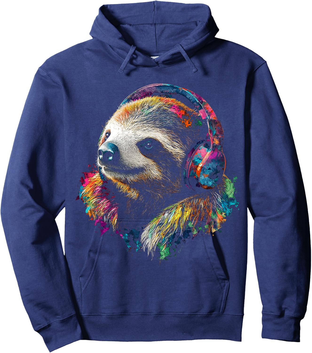 Headphones with Sloth Pattern , Black, S Hoodie - Hoodie | Navy