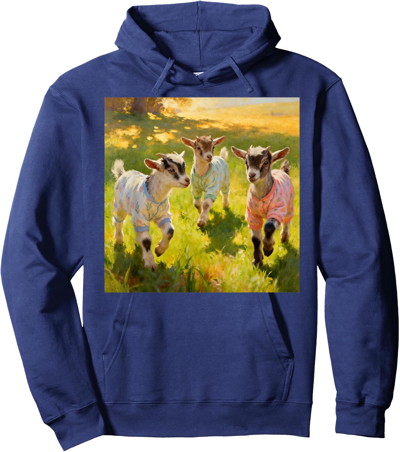 Baby Goats Wearing Pajamas Playfully Frolicking Hoodie - Hoodie | Navy