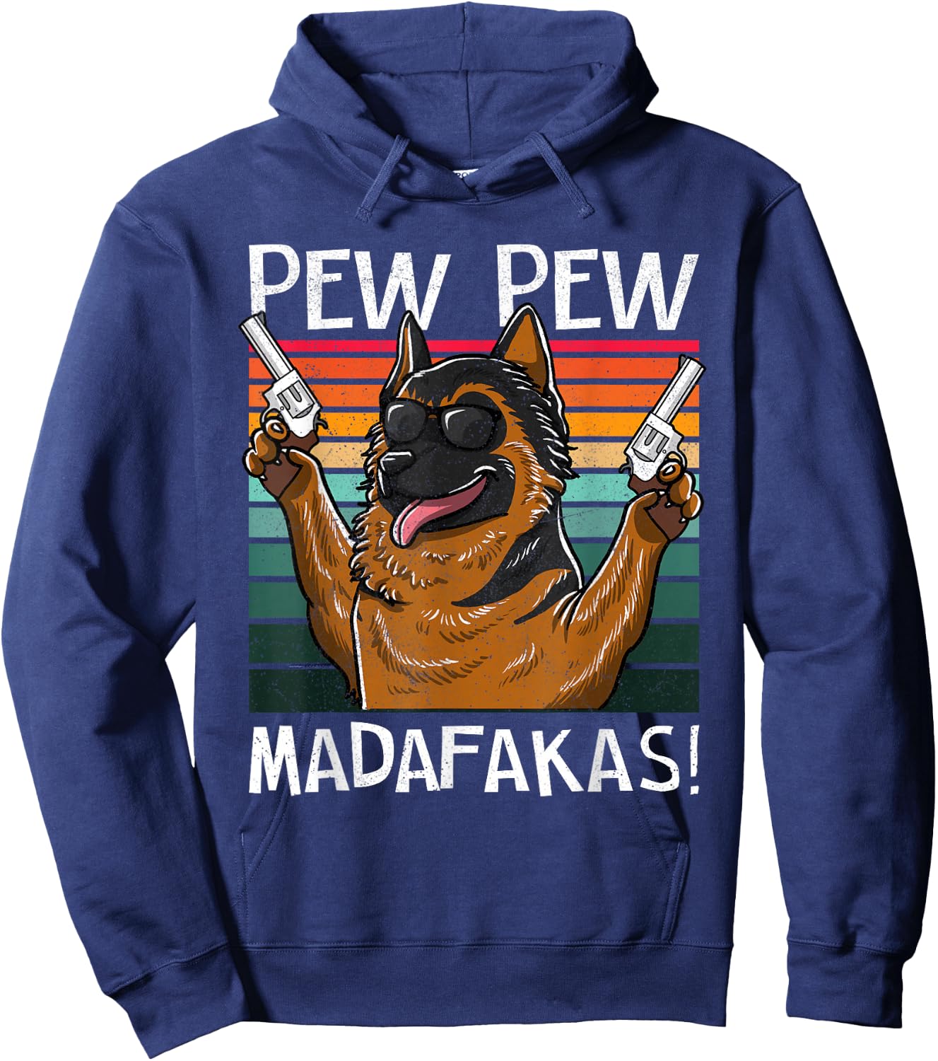 German Shepherd Pew Pew Vintage Retro Sunset Hoodie - Hoodie | Navy