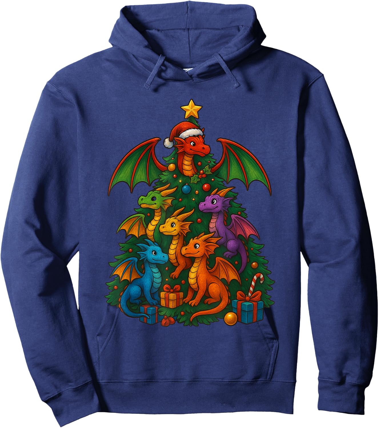 Dragon Christmas Tree Funny Dragon Xmas Hoodie - Hoodie | Navy