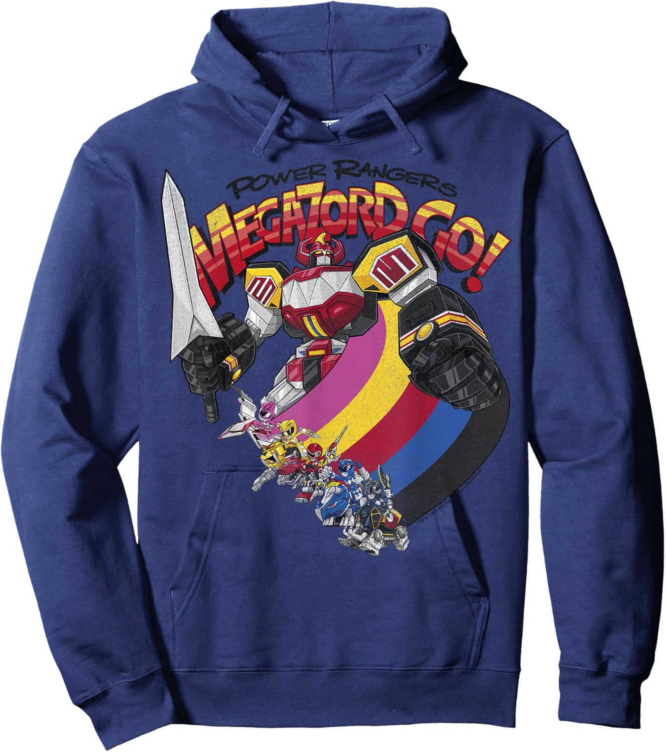 Power Rangers Megazord Go! Retro Rainbow Stripe Hoodie - Hoodie | Navy