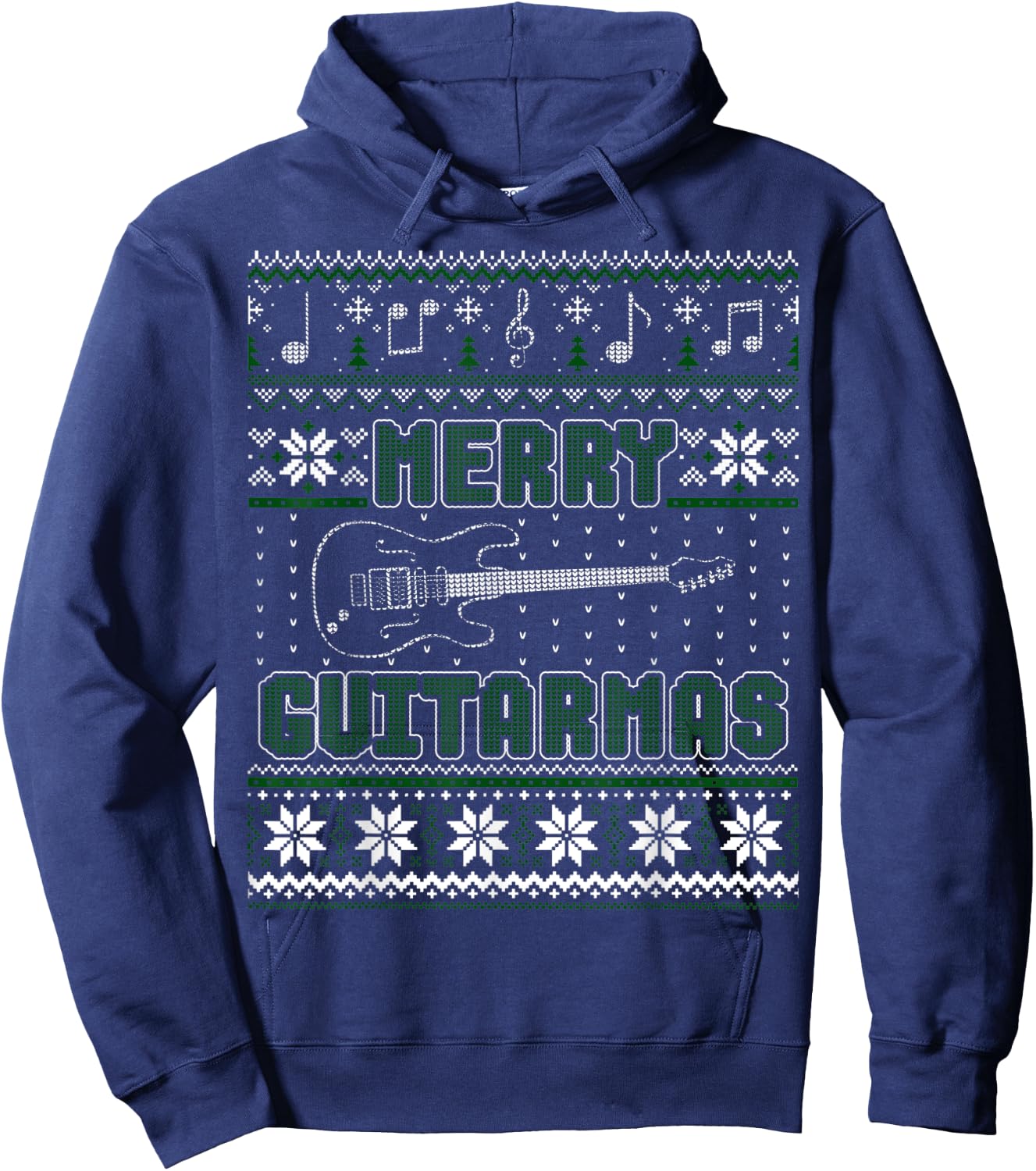 Guitar Lover Merry Guitarmas Ugly Sweater Hoodie - Hoodie | Navy