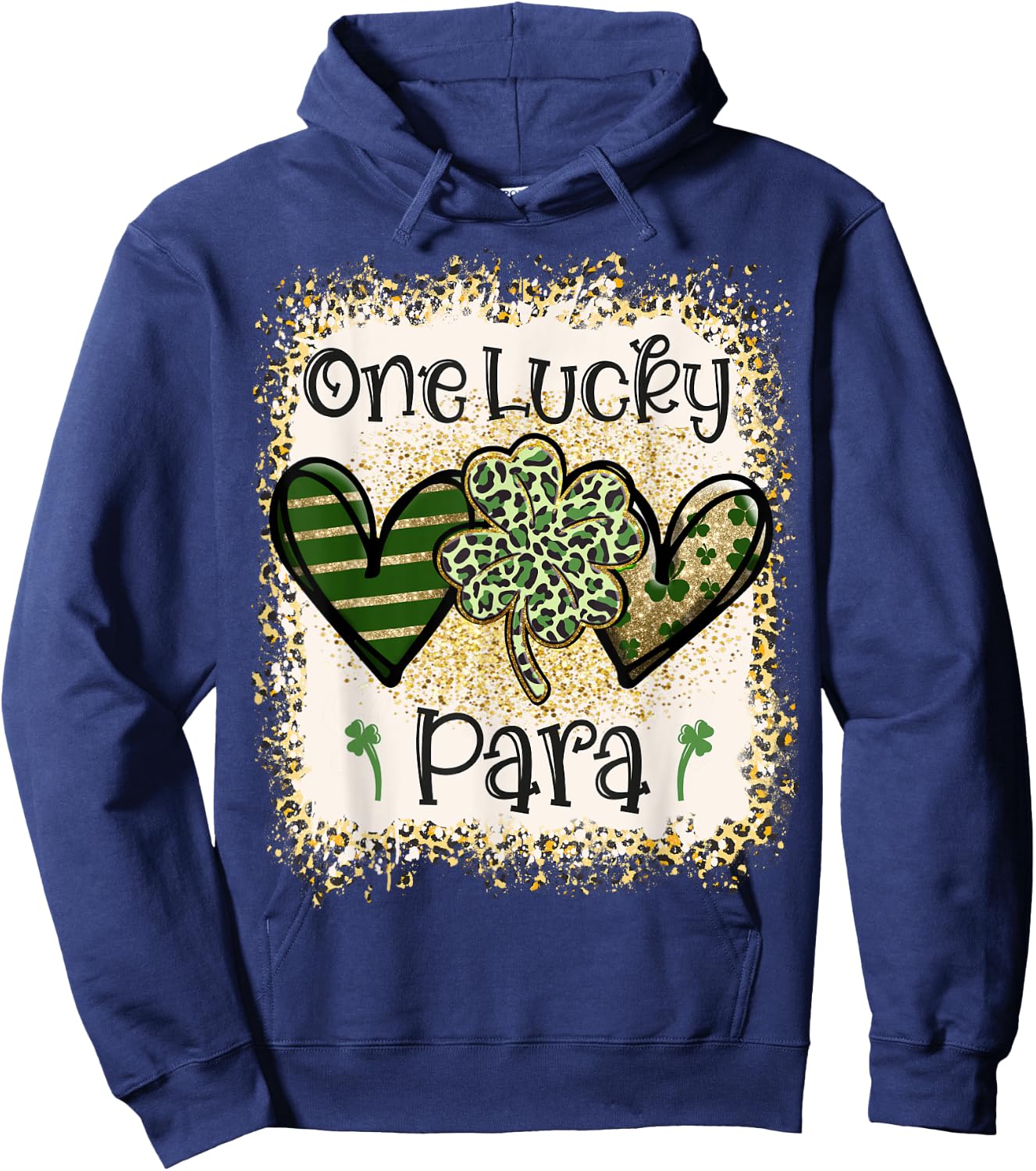 One Lucky Para St Patricks Day Leopard Shamrock Hoodie - Hoodie | Navy
