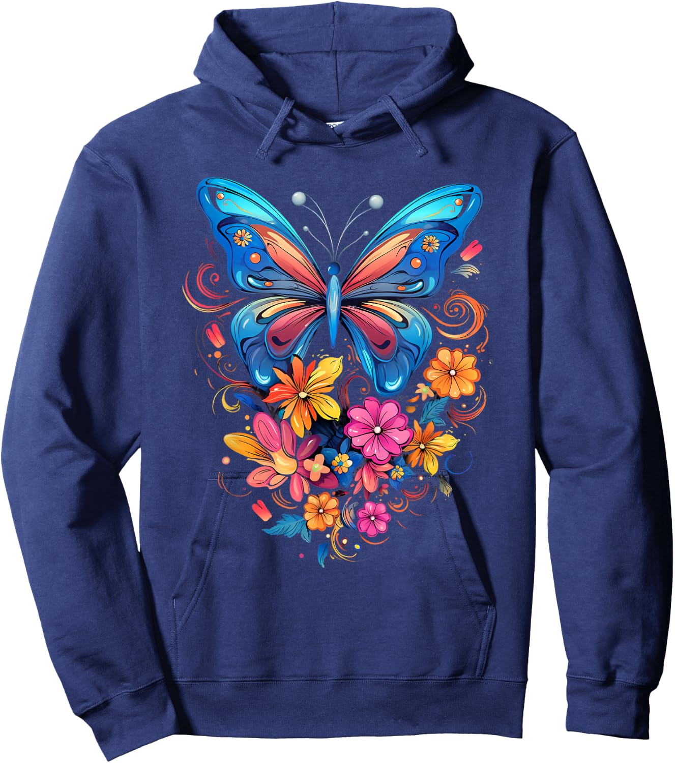 Butterfly with Flowers I Aesthetic Butterfly Hoodie - Hoodie | Navy
