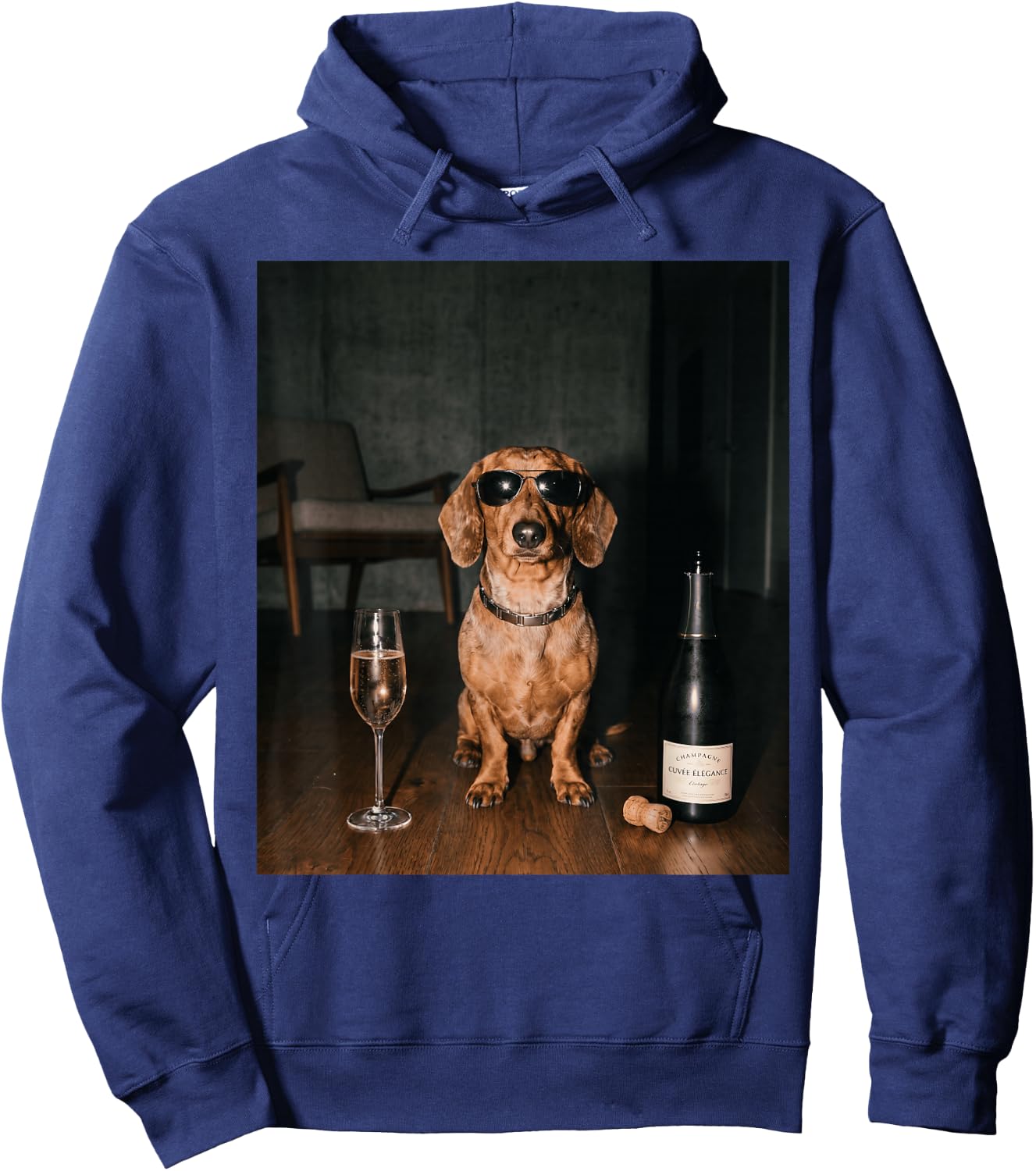 Dachshund Drinking Champagne Funny Fathers Day Hoodie - Hoodie | Navy
