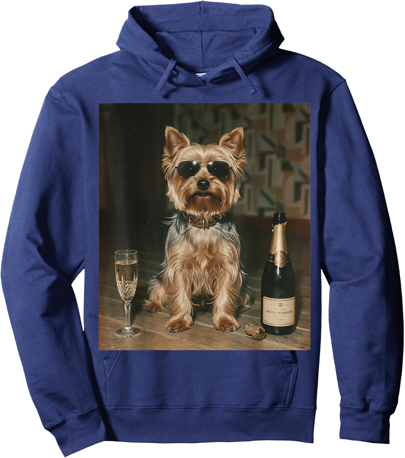 Yorkie Drinking Champagne Funny Father’s Day Hoodie - Hoodie | Navy