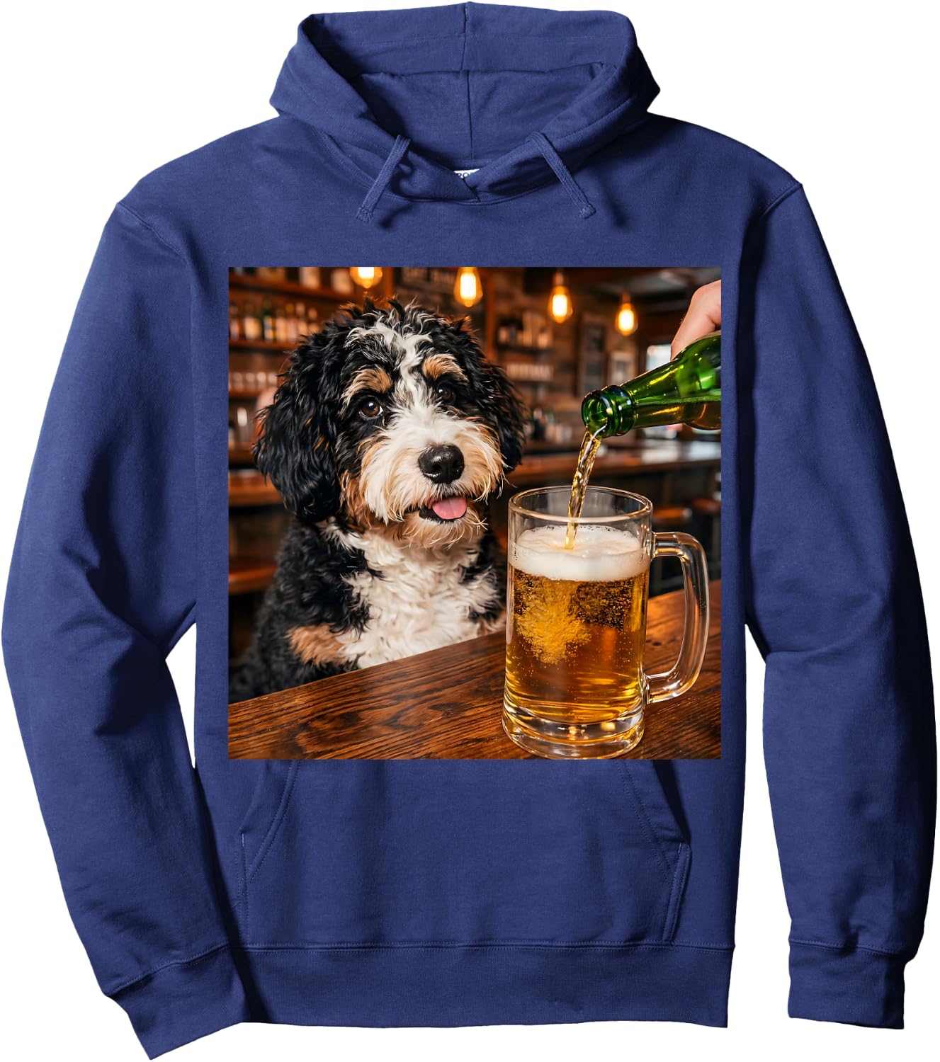 Funny Bernedoodle Drinking Beer Meme Hoodie - Hoodie | Navy