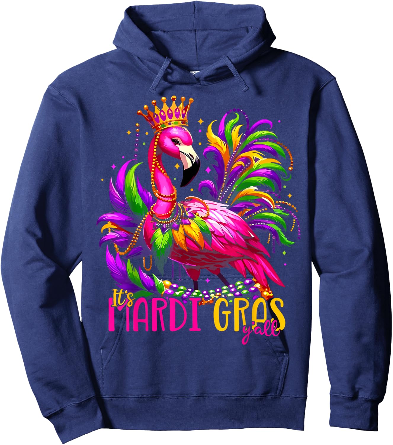 Funny Carnival Party Gift Flamingo Mardi Gras Hoodie - Hoodie | Navy