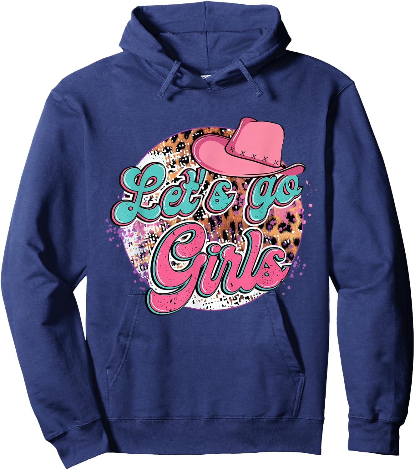 Let's Go Girls Leopard Pink Cowboy Hat Hoodie - Hoodie | Navy