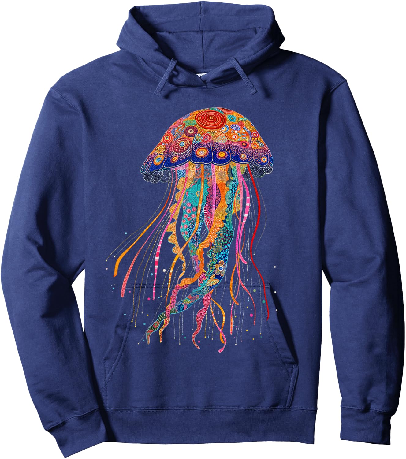 Jellyfish Colourful Floral Pattern Diver Ocean Hoodie - Hoodie | Navy