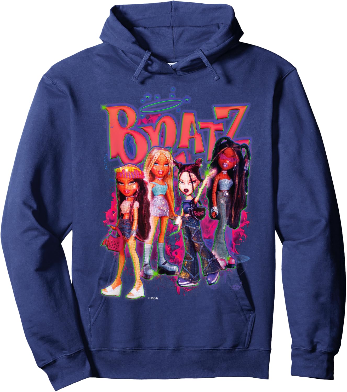 Bratz Girls On Neon Pink Fire , Black, S Hoodie - Hoodie | Navy