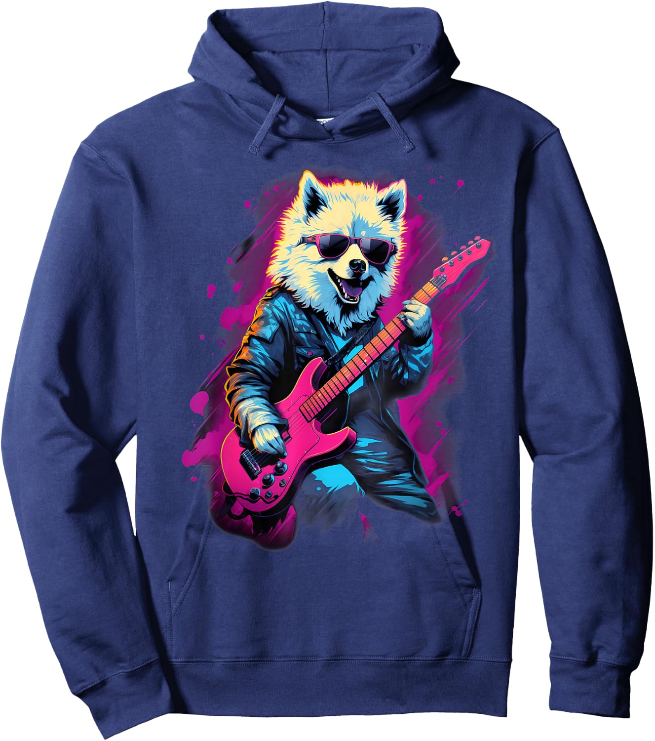 Punk Rock Guitar Samoyed Dog Guitarist Hoodie - Hoodie | Navy