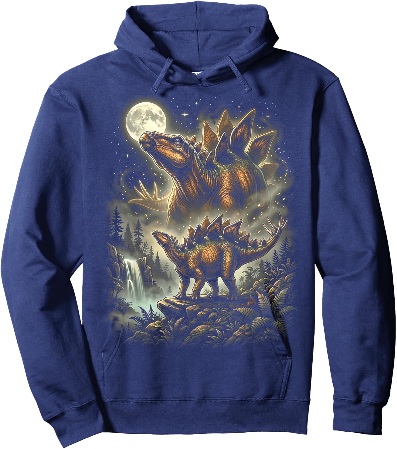 Stegosaurus Dinosaur Howling At The Moon Hoodie - Hoodie | Navy