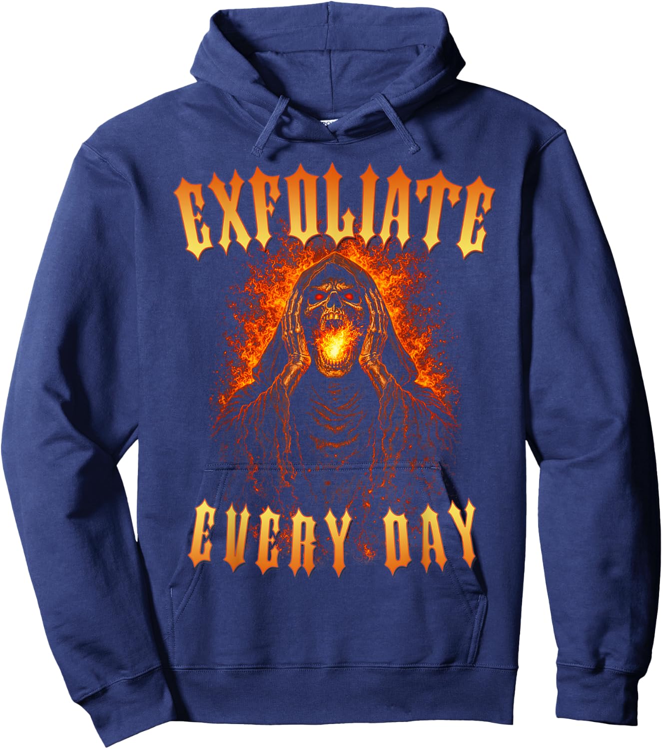 Exfoliate Every Day - Hard Skeleton Meme Hoodie - Hoodie | Navy