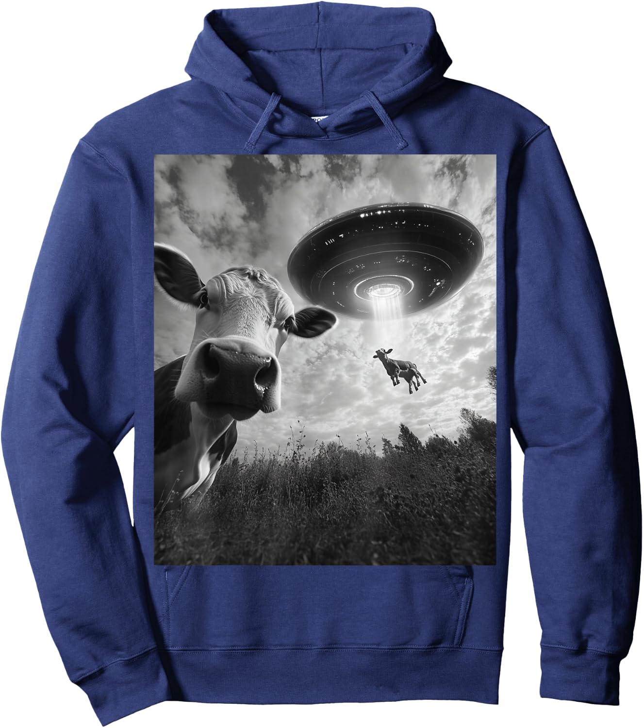 Cow Selfie Funny Cow Alien Ufo Hoodie - Hoodie | Navy