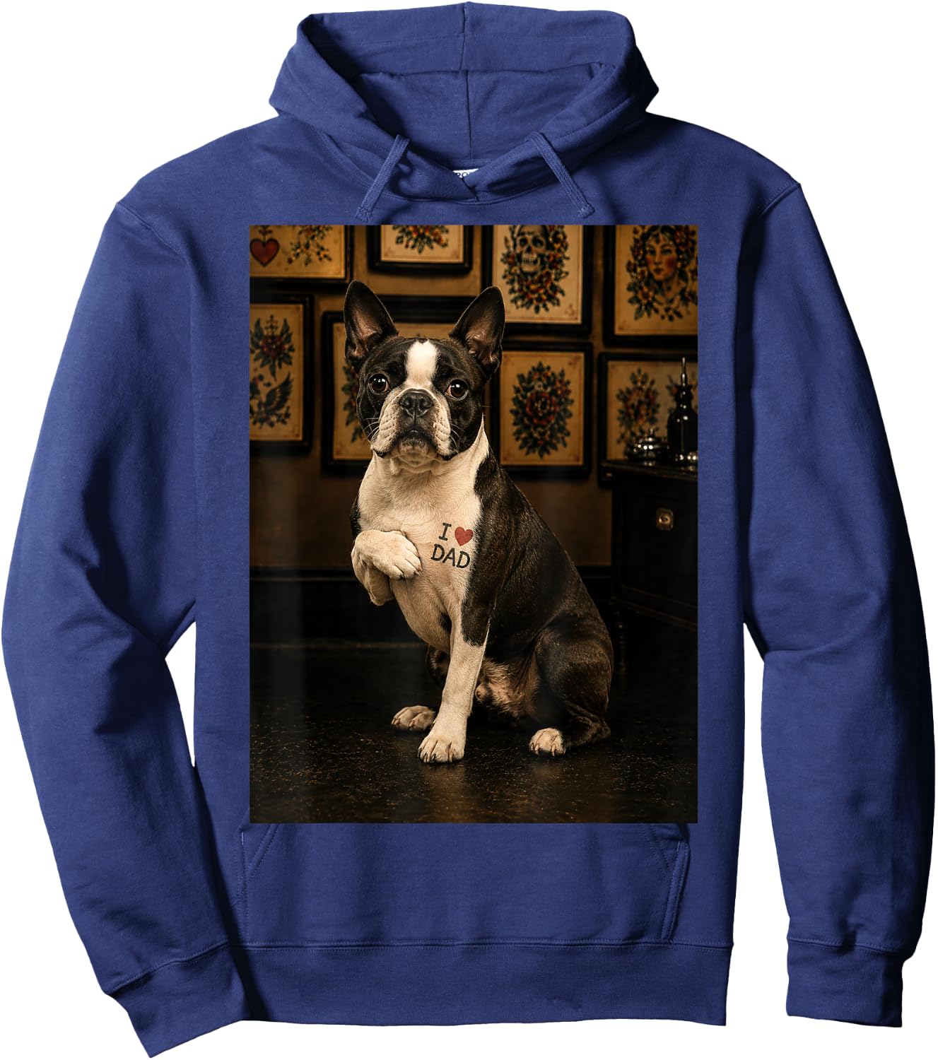 Boston Terrier Dog Dad Hoodie - Hoodie | Navy