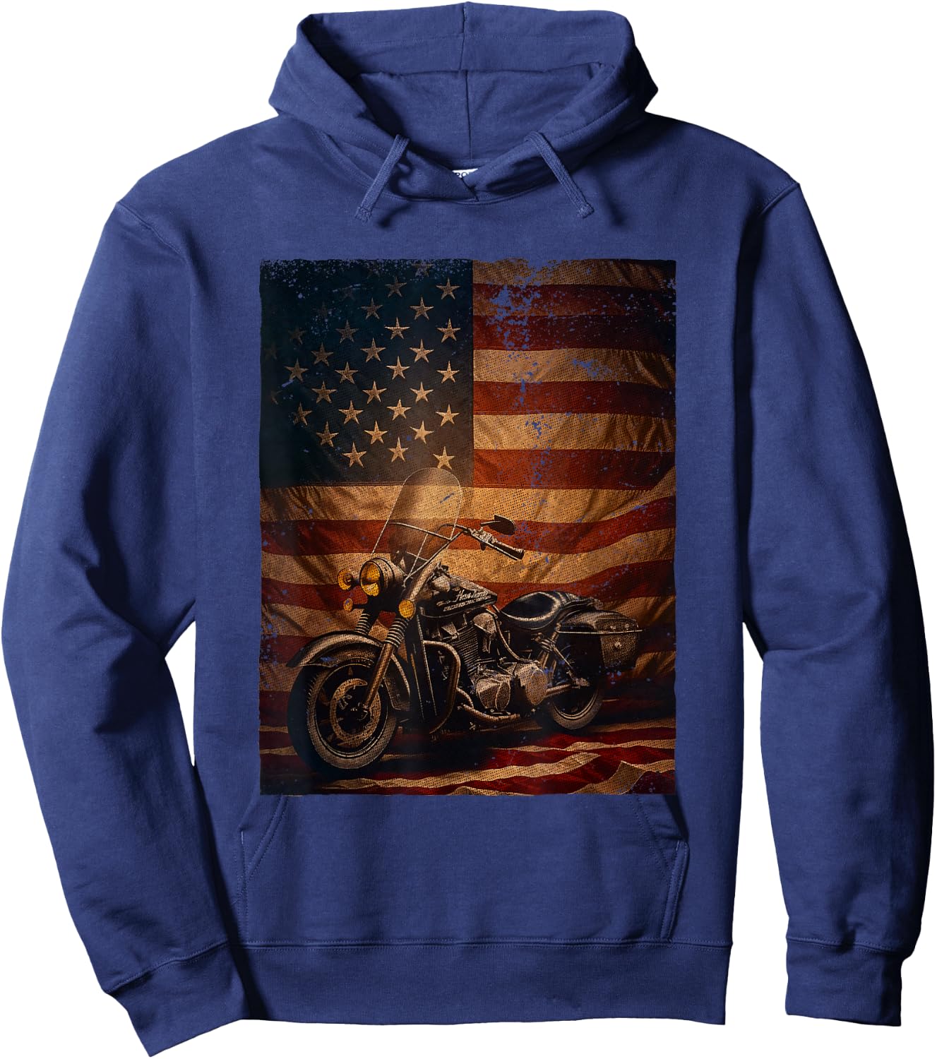Motorcycle Adventure American Flag Motor Bike Hoodie - Hoodie | Navy