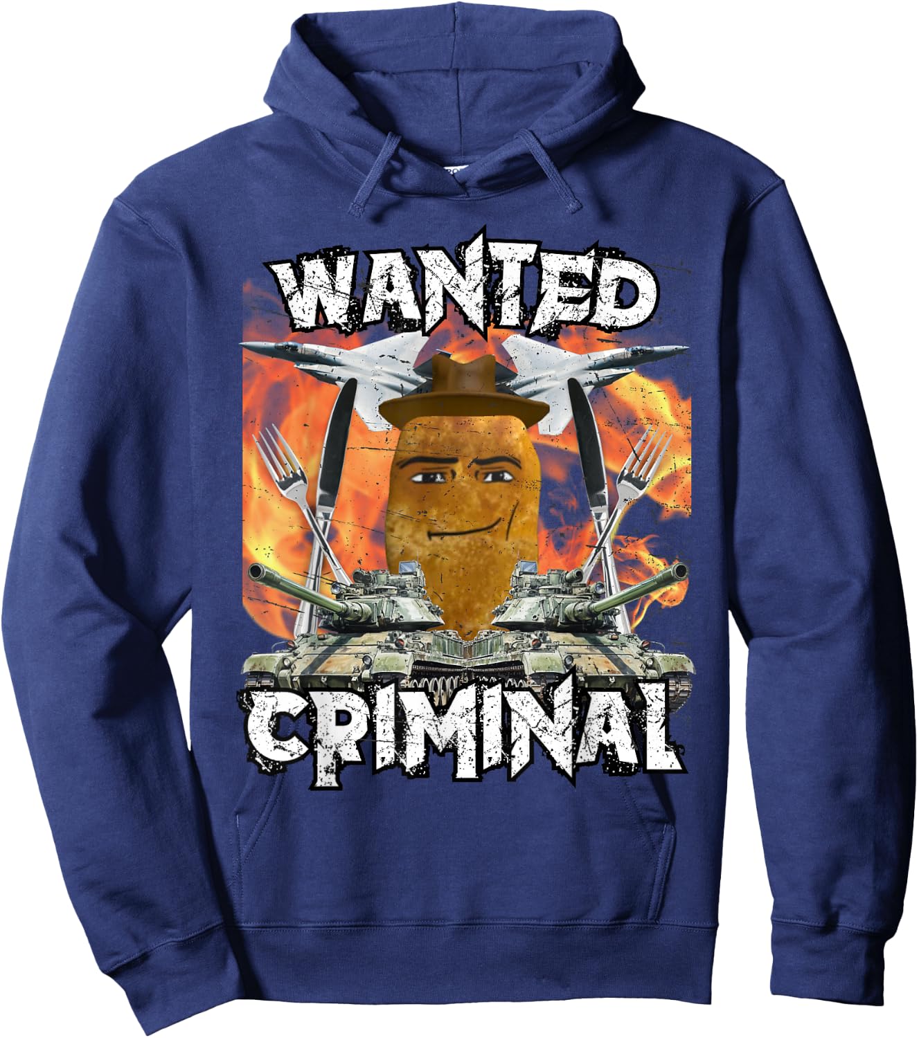 Chicken Nugget Man Face Cowboy Meme Hoodie - Hoodie | Navy