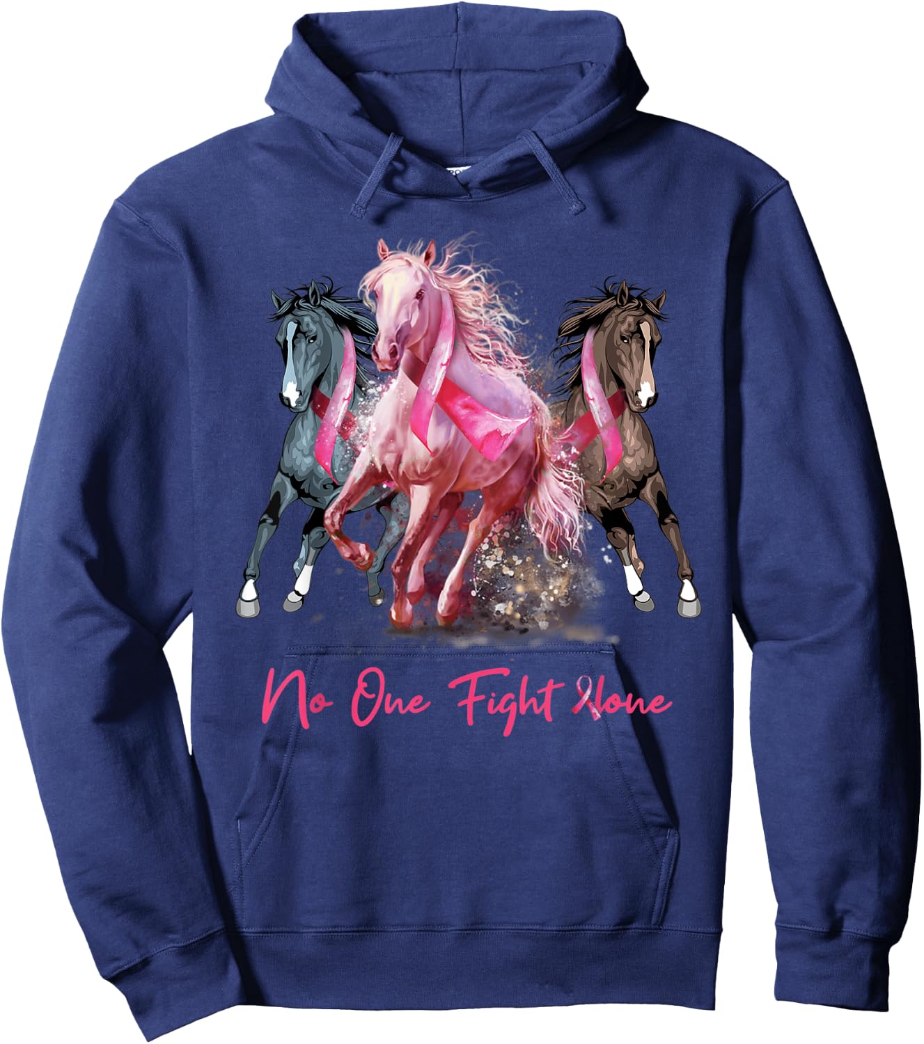 Horse With Breast Cancer Awareness Hoodie - Hoodie | Navy