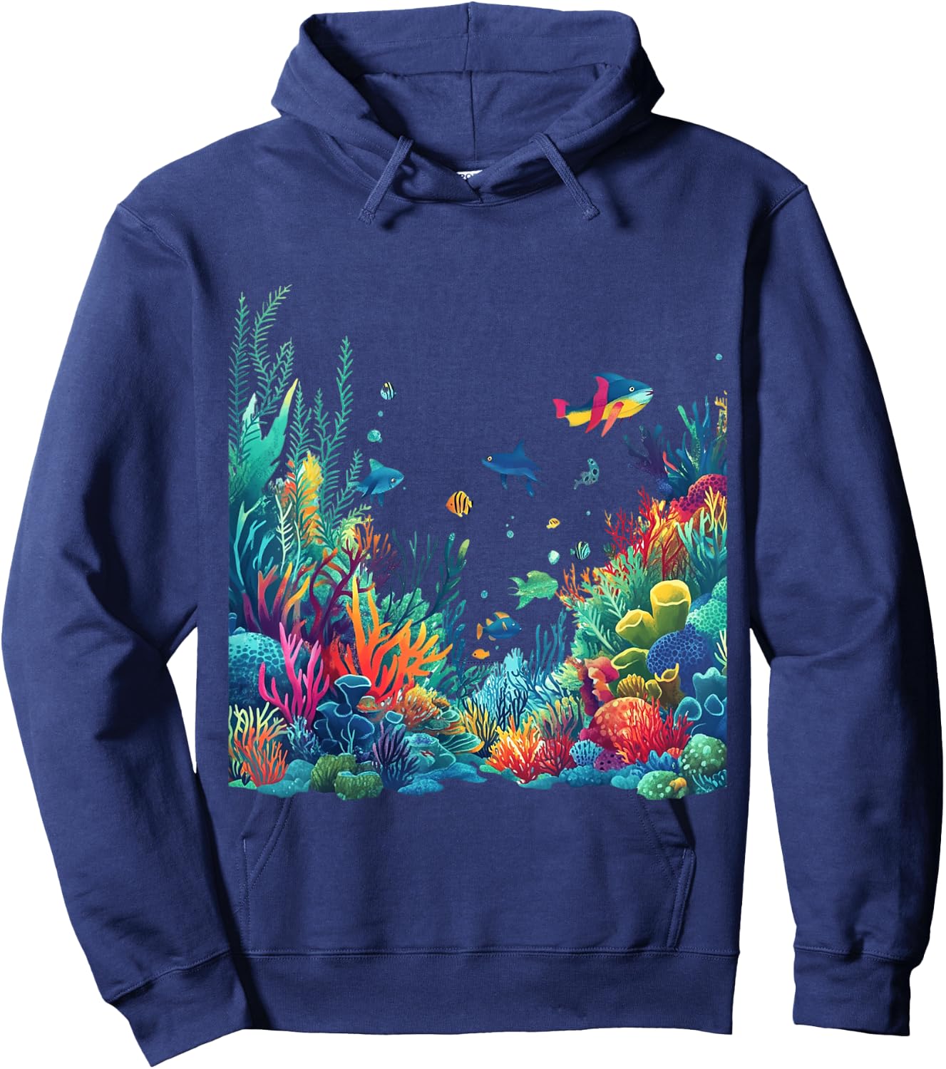 Vibrant Coral Reef Marine Life Scene Hoodie - Hoodie | Navy