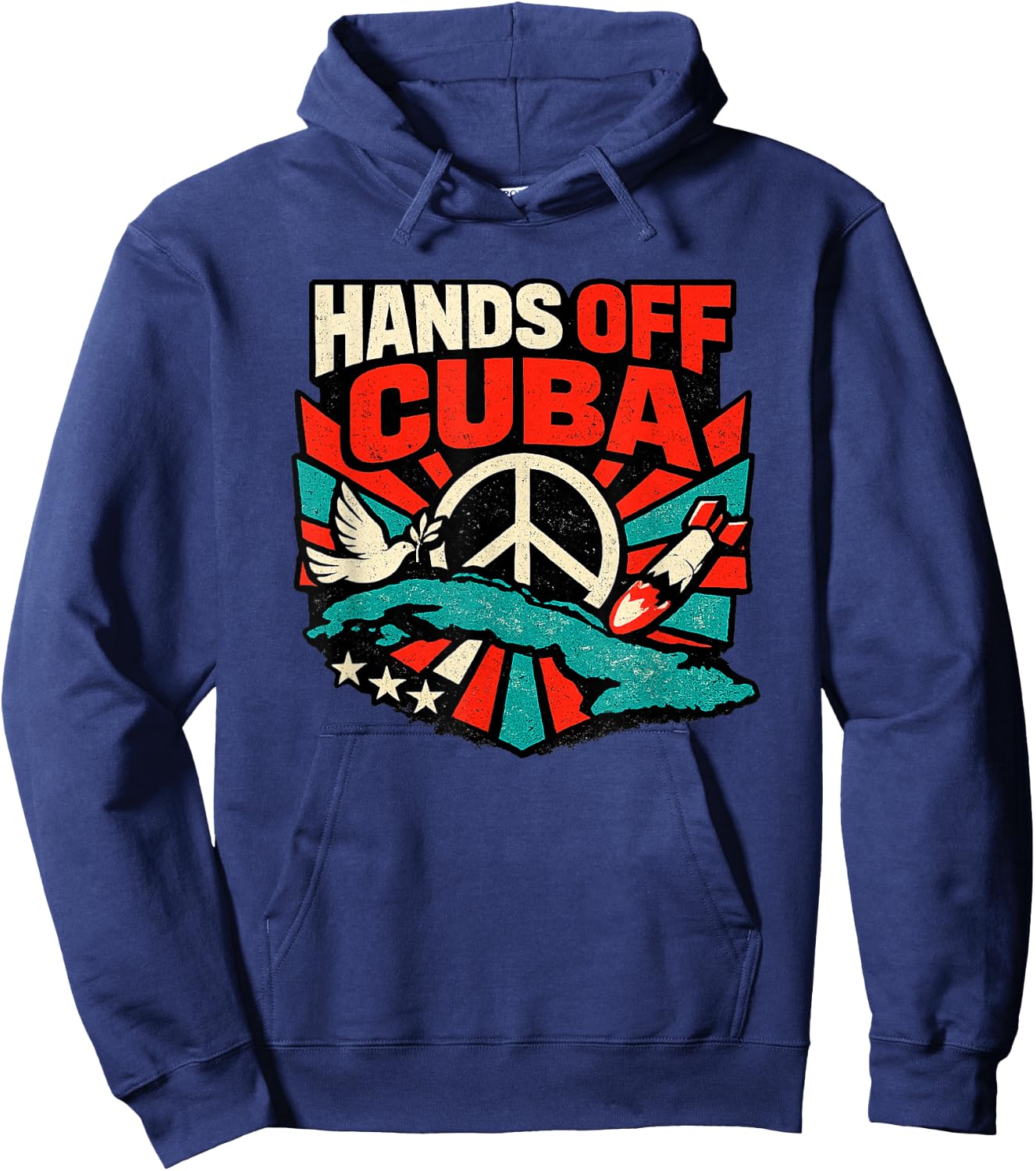 “Hands Off Cuba”, Vintage Anti-War Hoodie - Hoodie | Navy