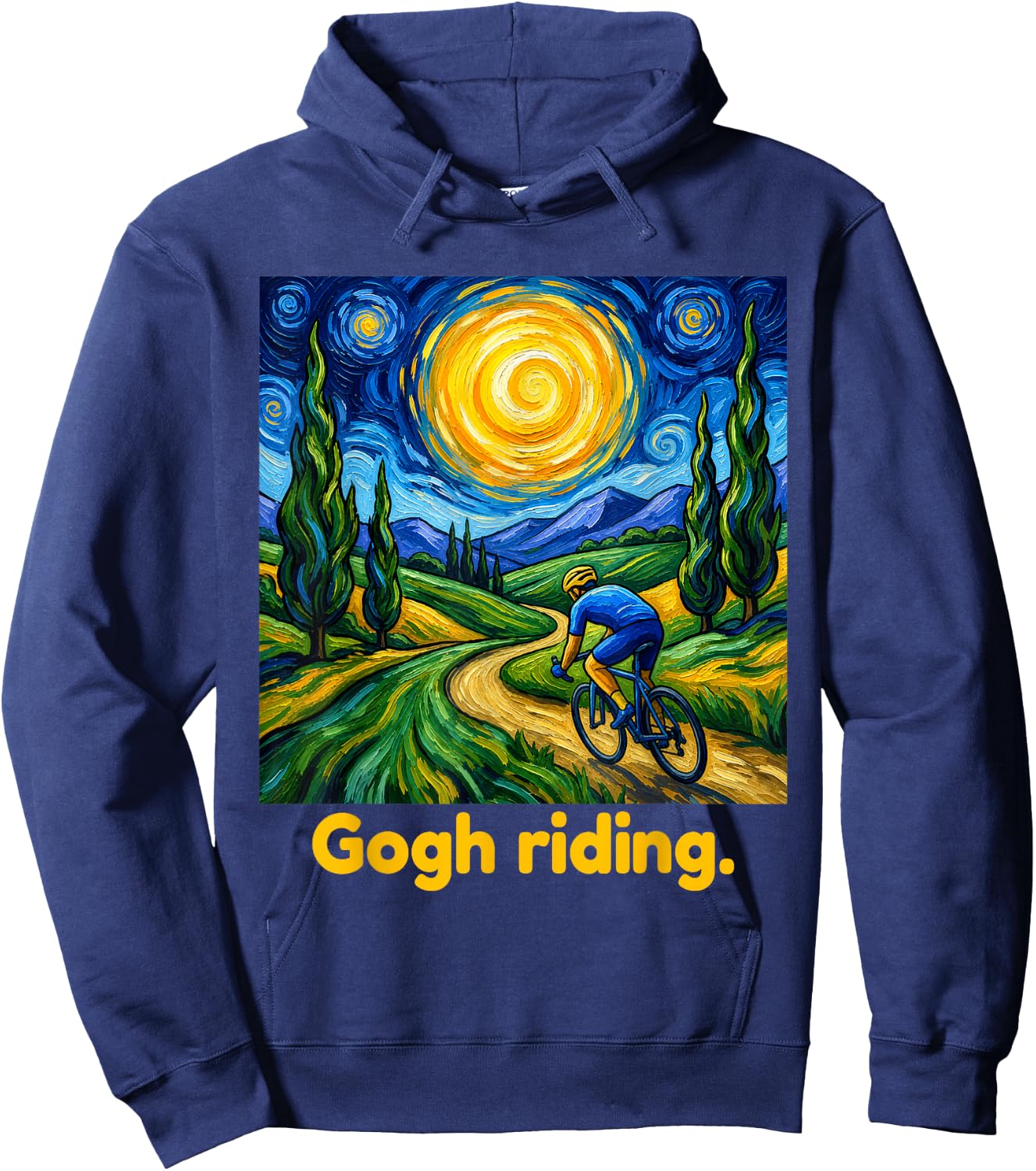 Gogh Riding Funny Cycling Van Gogh Art Bike Hoodie - Hoodie | Navy