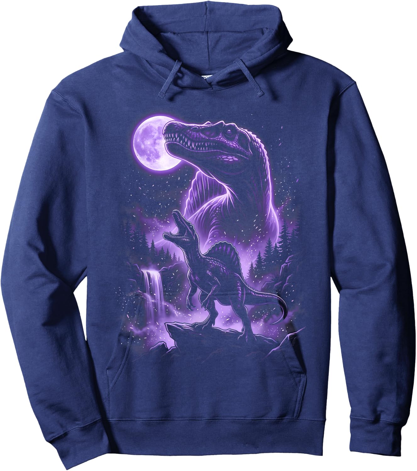 Spinosaurus Silhouette Mystical Moon Dinosaur Hoodie - Hoodie | Navy