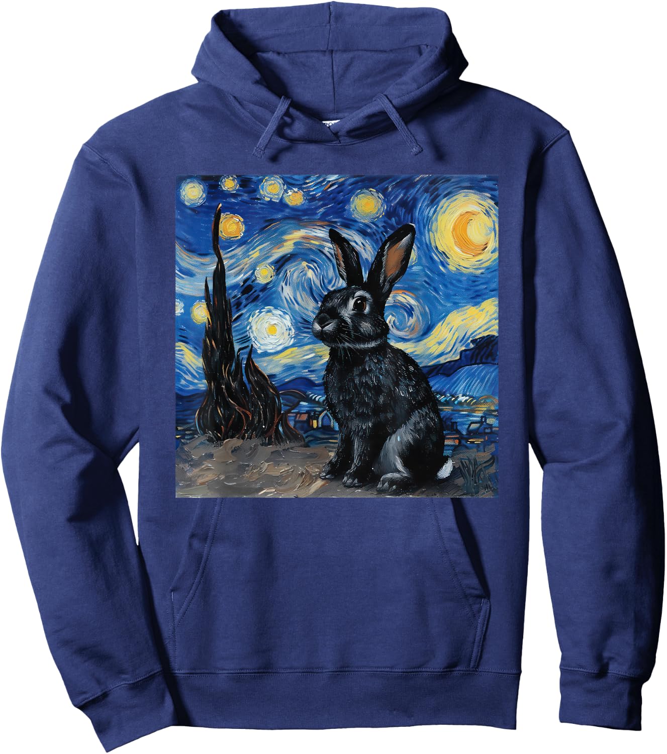 Bunny Rabbit Van Gogh Style Starry Night Hoodie - Hoodie | Navy