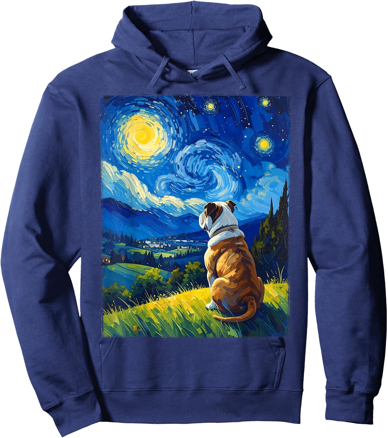 Bulldog Van Gogh Starry Night Hoodie - Hoodie | Navy
